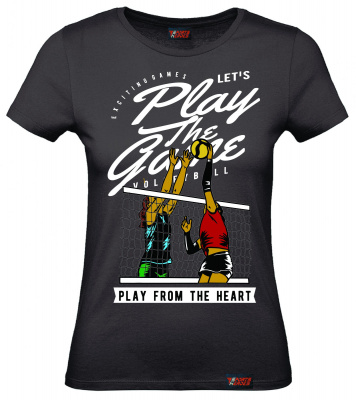Футболка "Play from the heart", волейбол, черная, женская